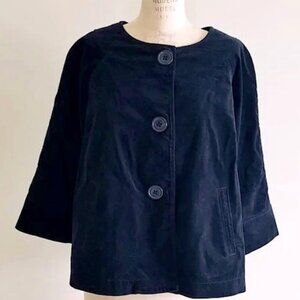 GAP Navy Blue Velvet Cropped 3/4 Sleeve Swing Jacket